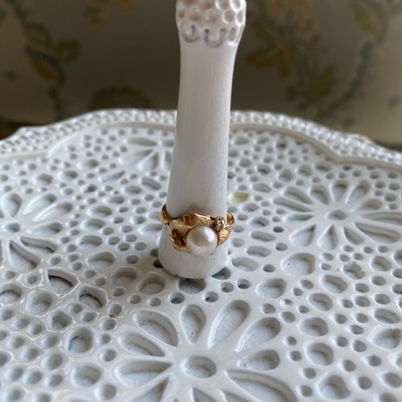 14K Gold and genuine Pearl with diamond chips ring - Picture 10 of 14